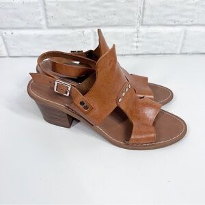 BARBARA BARBIERI tan leather strap block heel sandals size 9